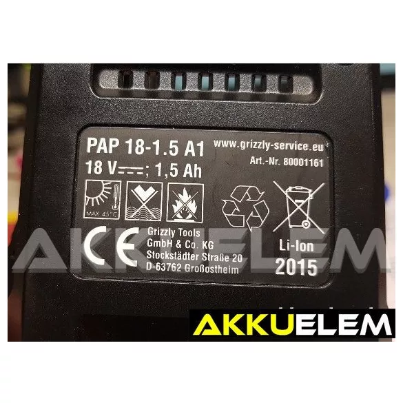 AKKUFELÚJÍTÁS PAP 18-1.5 A1 Li-Ion akku, 18V 2Ah