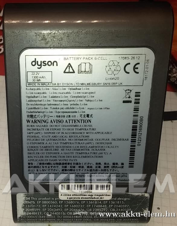 AKKUFELÚJÍTÁS Dyson EP800 360 22.2V 1300mAh (rendelhető, kérem hívjon)