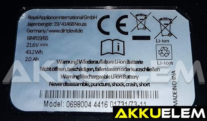 AKKUFELÚJÍTÁS Royal 6NR19/65, 21.6V, 2Ah,  0698004 4416 01731/73-11