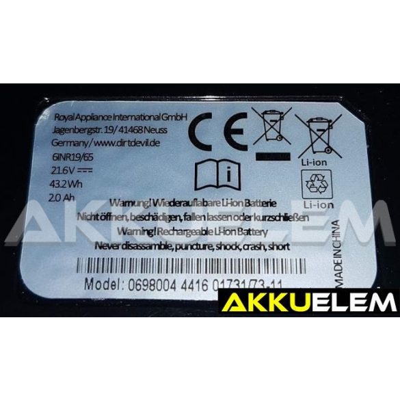 AKKUFELÚJÍTÁS Royal 6NR19/65, 21.6V, 2Ah,  0698004 4416 01731/73-11