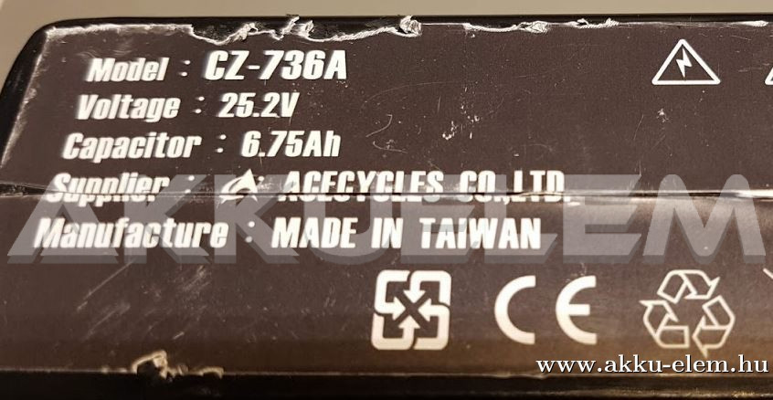 AKKUFELÚJÍTÁS Kerékpár akku CZ-736A 25.2V 6.75Ah