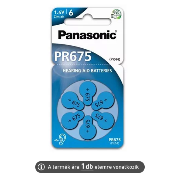 Panasonic ZA675 PR44 hallókészülék elem 6db/csomag (ár/csomag)