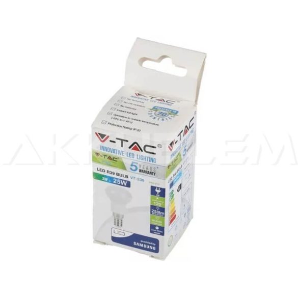 V-TAC E14 R39 Opál 3W 4500K 210lm 120°  spot PRO210