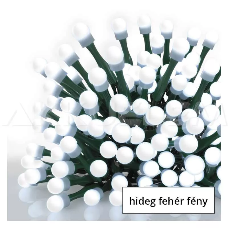 Karácsonyi füzér CHERRY 200 LED fehér 8 mode 20+5m IP44 230V adapterrel beltéri