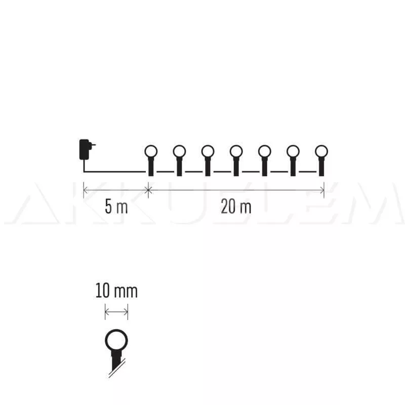 Karácsonyi füzér CHERRY 200 LED fehér 8 mode 20+5m IP44 230V adapterrel beltéri
