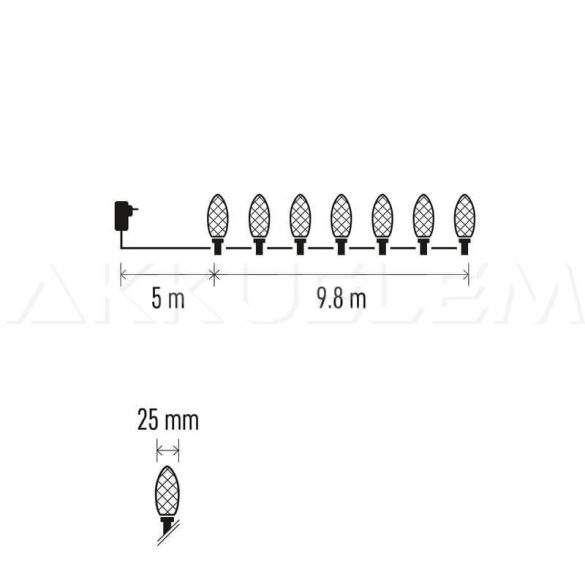 Karácsonyi fényfüzér színes toboz 50LED 8 mód 9,8+5 m IP44 230V kül- és beltéri