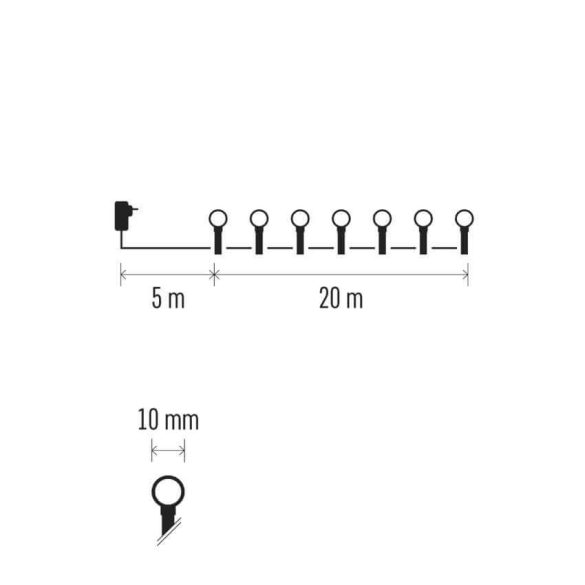 Karácsonyi Fényfüzér 200Led 5+20m IP44 cherry WW D5AW03