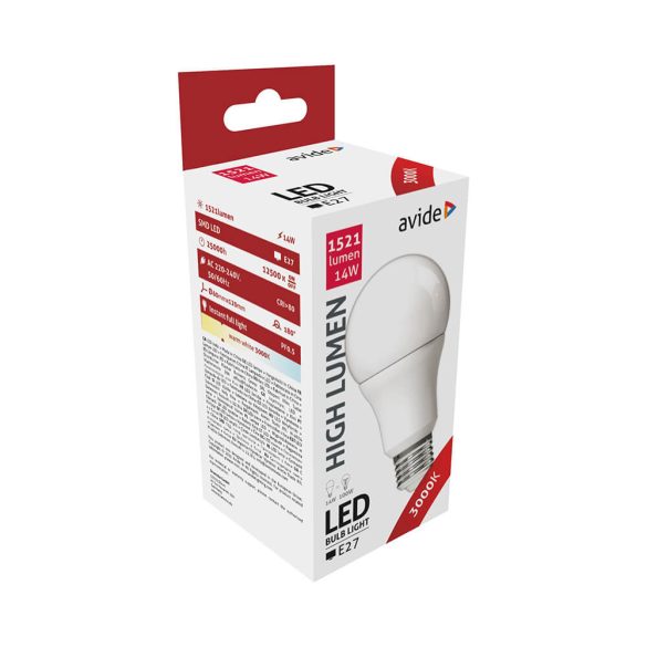 Avide LED Globe A60 14W E27 240° WW 3000K LED-izzó