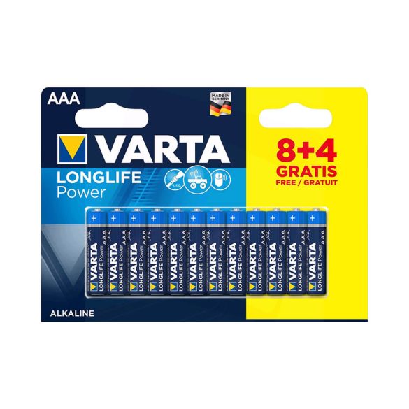 Varta Longlife Power LR03 AAA tartós elemek 12db-os bliszterben (ár/bl)