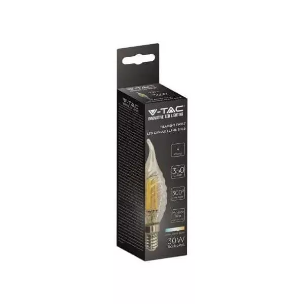   V-TAC E14 4W 2200K 350lm filament csavart bordás gyertyaláng A+ SKU7116