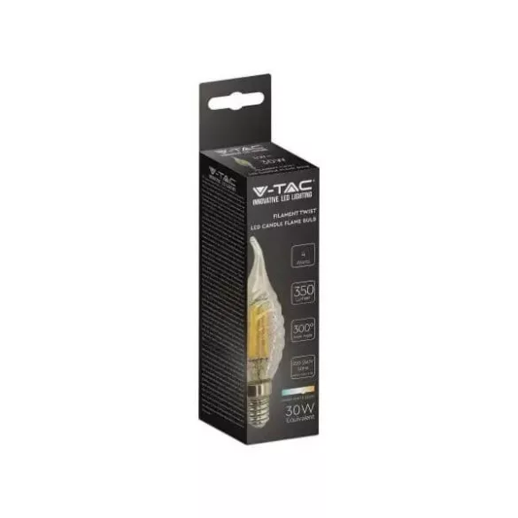 V-TAC E14 4W 2200K 350lm filament csavart bordás gyertyaláng A+ SKU7116