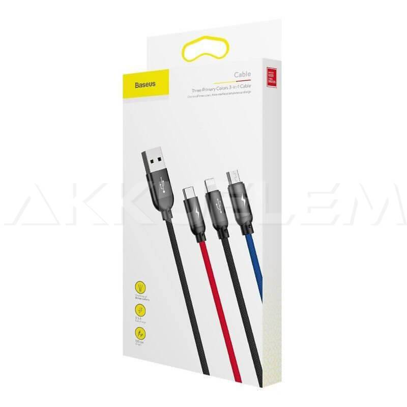 Baseus USB / USB-C / Lightning / microUSB 3in1 kábel USB 3,5A 1,2m