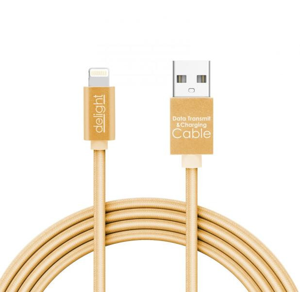 USB Adatkábel iPhone LED fénnyel ARANY 1m 2A (Delight)