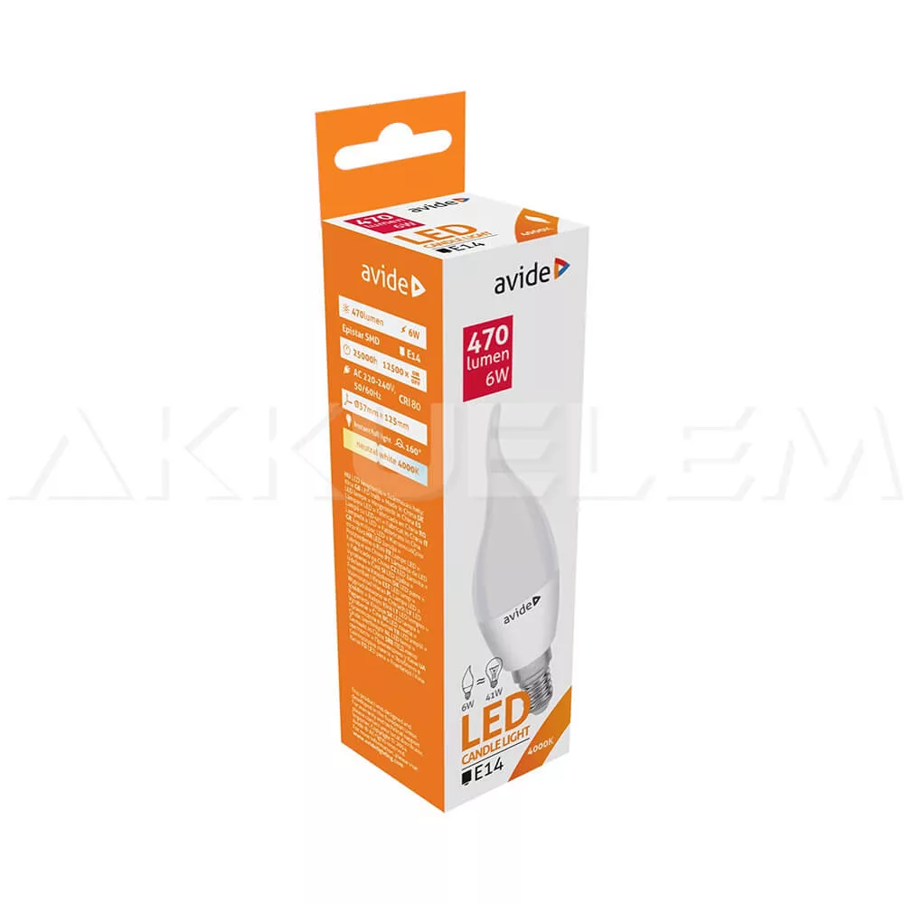 Avide LED Candle Flame 6W E14 NW 4000K