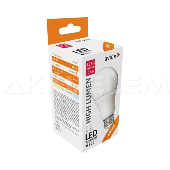 Avide LED Globe A60 14W E27 NW 4000K