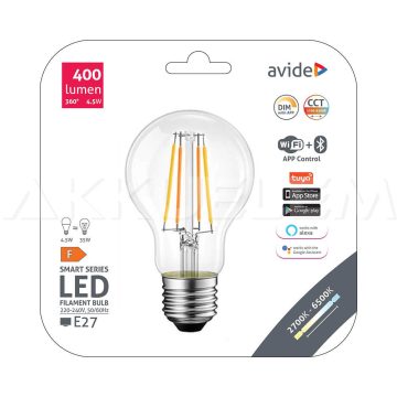   Avide E27 LED Smart Filament Globe A60 4.5W Wifi+ bluetooth APP Dimm 400lm