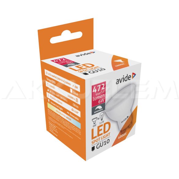 Avide GU10 LED SPOT LIGHT 6W 472lum 4000K dimm NW