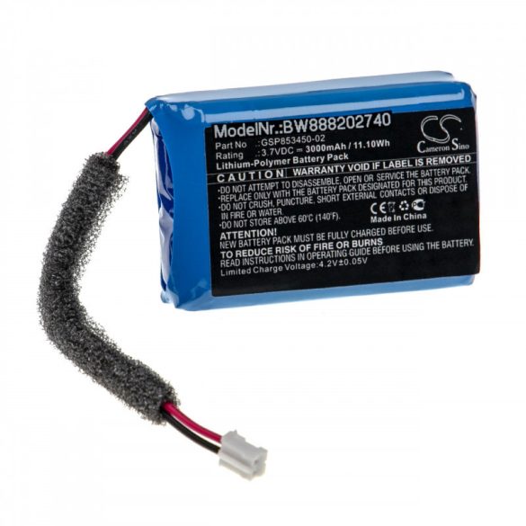 Utángyártott JBL GSP853450-02 3000mAh 3.7V Li-po hordozható hangszóró akkumulátor