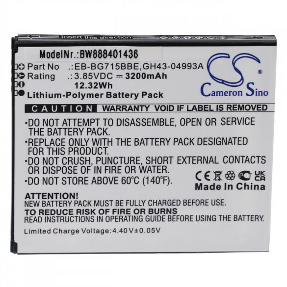 Utángyártott mobiltelefon akkumulátor Samsung EB-BG715BBE GH43-04993A 3200mAh 3.85V Li-polymer