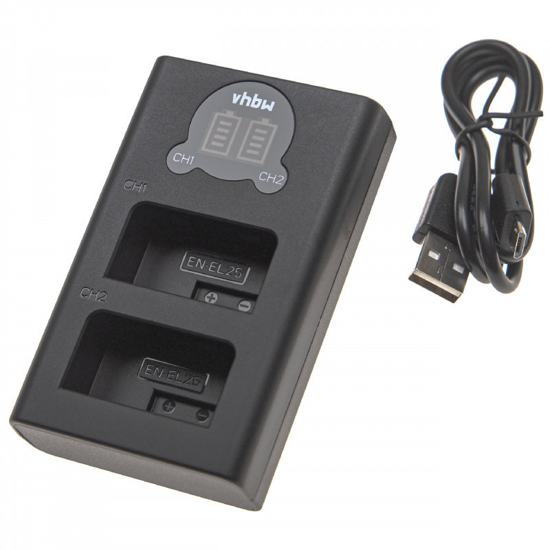 Két csatornás utángyártott akkutöltő (Micro USB / Type C) Nikon EN-EL25