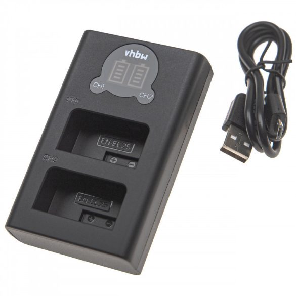 Két csatornás utángyártott akkutöltő (Micro USB / Type C) Nikon EN-EL25