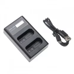   Két csatornás utángyártott akkutöltő (Micro USB / Type C) Nikon akkukhoz EN-EL14 LCD kijelzővel