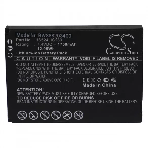 Vonalkód olvasó utángyártott akkumulátor PAX IS133 IS524 1750mAh 7.4V Li-ion - VHBW