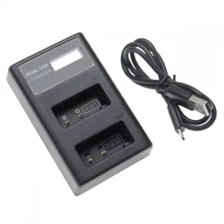   Két csatornás utángyártott akkutöltő (Micro USB / Type C) Canon akkuhoz LP-E17 LCD kijelzővel