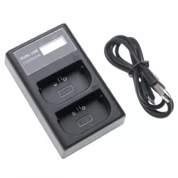   Két csatornás utángyártott akkutöltő (Micro USB / Type C) Canon akkuhoz LP-E6N LCD kijelzővel