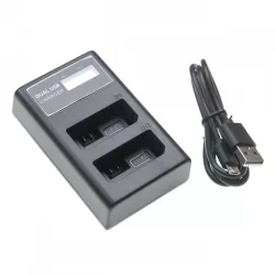   Két csatornás utángyártott akkutöltő (Micro USB / Type C) Canon akkuhoz LP-E5 LCD kijelzővel
