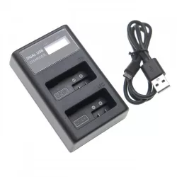   Két csatornás utángyártott akkutöltő (Micro USB / Type C) Canon akkuhoz LP-E8 LCD kijelzővel
