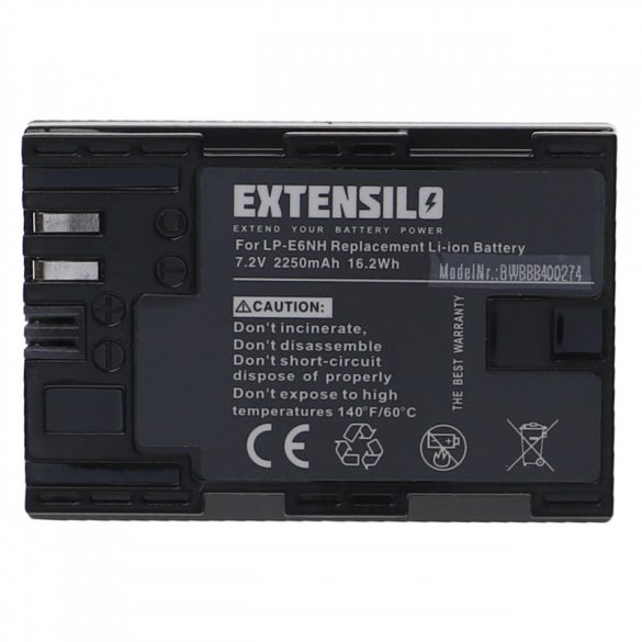 Utángyártott Canon LP-E6 LP-E6NH 2250mAh 7.2V Li-ion kamera akkumulátor