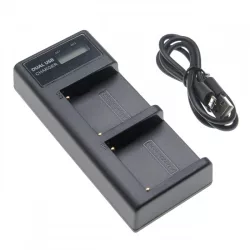  Két csatornás utángyártott akkutöltő (Micro USB / Type C) Sony akkuhoz NP-F970 LCD kijelzővel