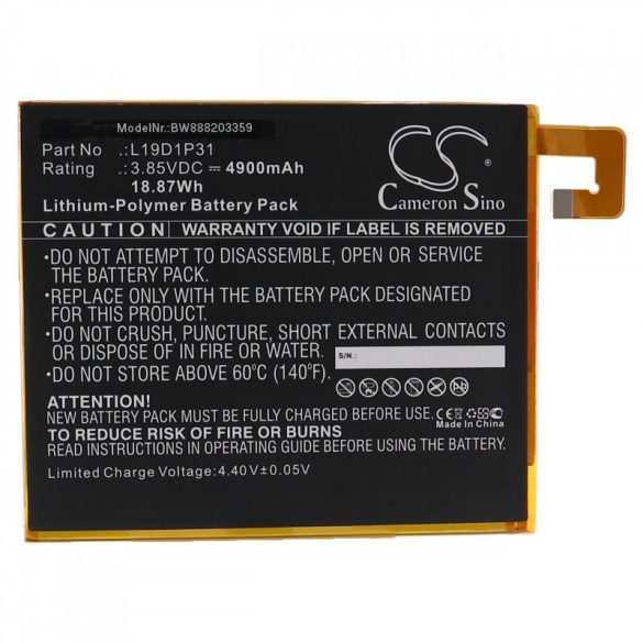 Utángyártott tablet akkumulátor Lenovo L19D1P31 4900mAh 3.85V Li-polymer