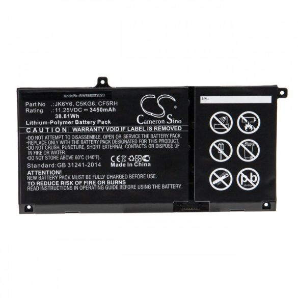 Utángyártott Dell C5KG6 CF5RH JK6Y6 3450mAh 11.25V Li-po laptop akkumulátor