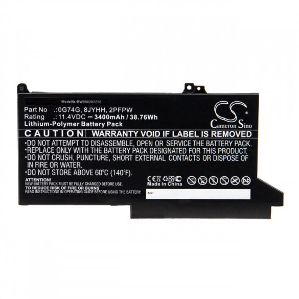 Utángyártott Dell 0G74G 2PFPW 8JYHH 3400mAh 11.4V Li-po laptop akkumulátor