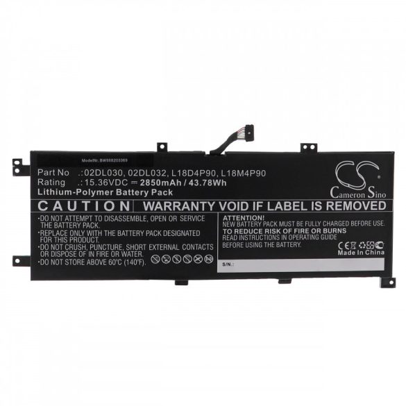 Utángyártott Lenovo 02DL030 02DL031 02DL032 2850mAh 15.36V Li-po laptop akkumulátor