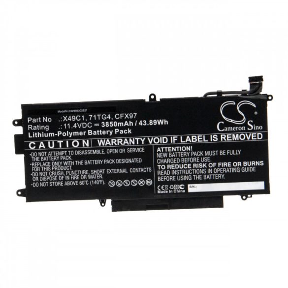 Utángyártott Dell 71TG4 CFX97 X49C1 3850mAh 11.4V Li-po laptop akkumulátor