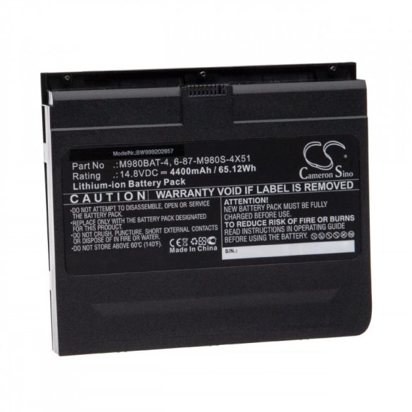 Utángyártott Clevo 6-87-M980S-4X51 M980BAT-4 4400mAh 14.8V Li-ion laptop akkumulátor