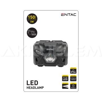   Mozgásérzékelős fejlámpa 150lm 5W + piros LED tölthető IP54 FEKETE