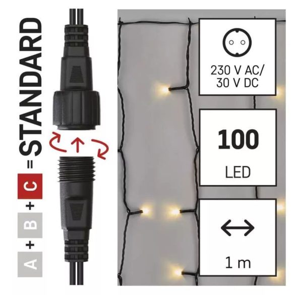 Karácsonyi fényfüzér FÜGGÖNY CNT 100LED 1m szél 2m hossz WM C IP44 D1EW01