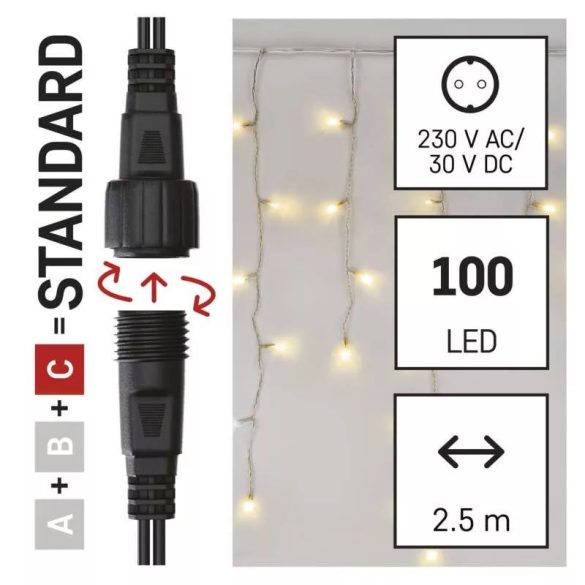 Karácsonyi fényfüzér FÜGGÖNY CNT 100LED 2,5m szél 0,9m hossz WW/CW IP44 D1CN01