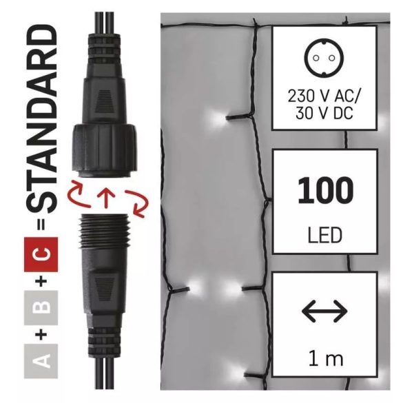 Karácsonyi fényfüzér FÜGGÖNY CNT 100LED 1m szél 2m hossz CW C IP44 D1EC01