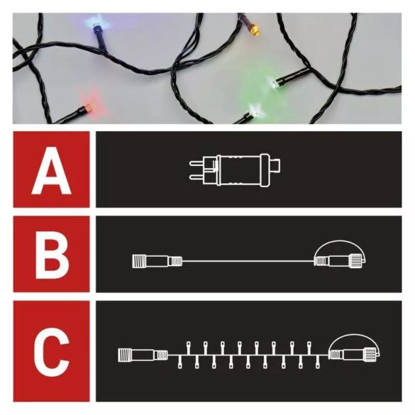 Karácsony fényfüzér TELJES SZETT CNT STart kit 10+5m 100LED IP44 D1AM01 A+B+C szines