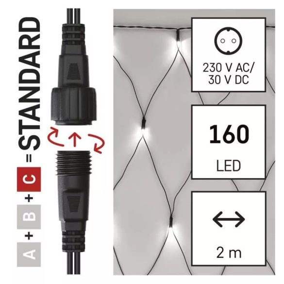 Karácsonyi fényfüzér HÁLÓ CNT 160LED fényháló 2m*1,5M hossz CW C IP44 D1DC01