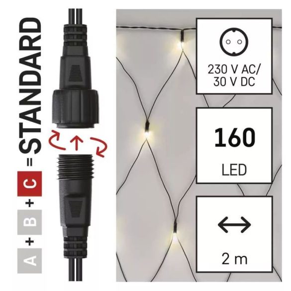 Karácsonyi fényfüzér HÁLÓ CNT 160LED fényháló 2m*1,5M hossz WW C IP44 D1DW01