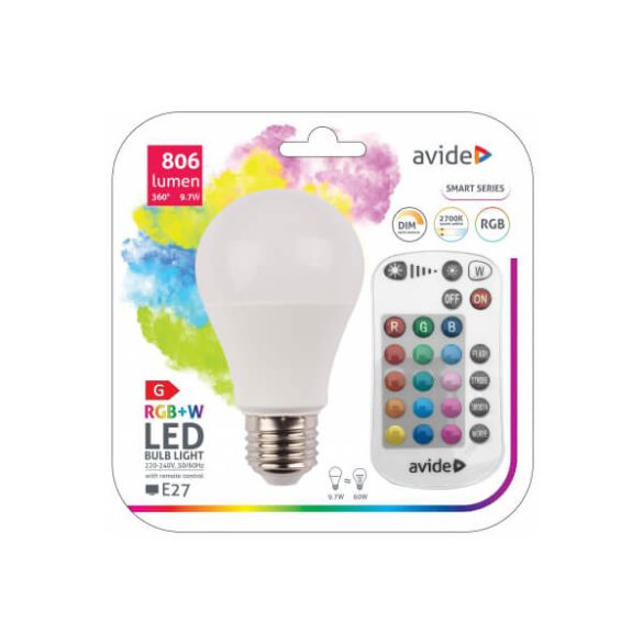 Avide E27 LED Globe A60 IR távirányít 2700K Dimm 806lum