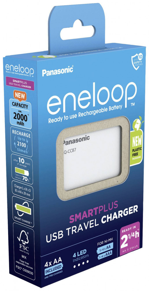 Eneloop BQ-CC87 USB  NiMH akkutöltő 2xAA 2000mAh akkuval
