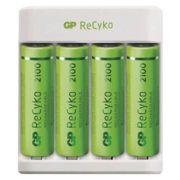 GP Recyko E411 akkutöltő powerbank + 4db 2100mAh AA + 4db 850mAh AAA akkumulátorok