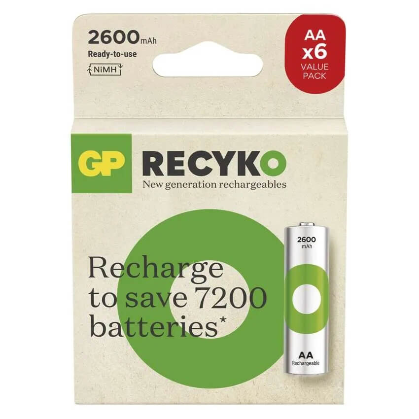   GP AA Recyko+ 2100mAh 1,2V Ni-MH akkumulátor 6db/csomag (zöld)